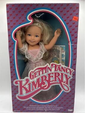Vintage 1984 Gettin’ Fancy Kimberly 16” Doll Sticker Book Pink Lace Dress Tomy